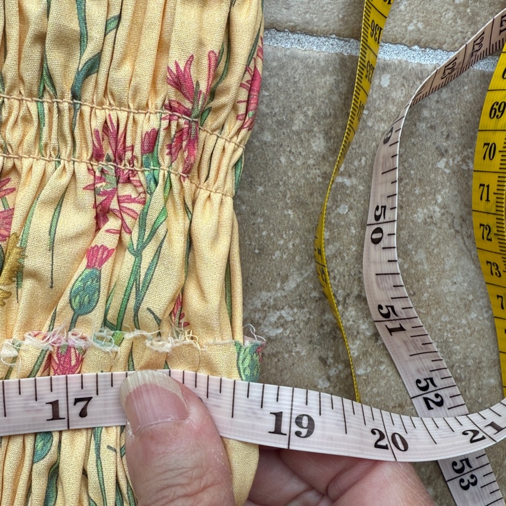 Anthropologie Hutch Sleeveless Smocked Midi Dress Gold Floral Ruffles Pockets L - Picture 14 of 16
